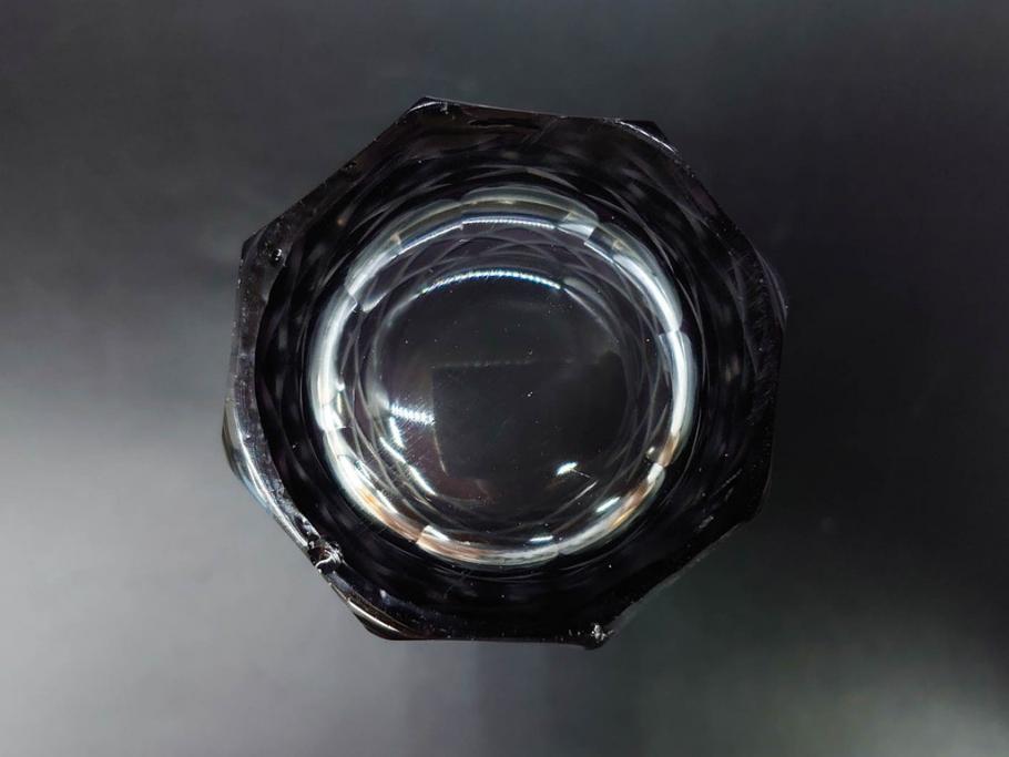 戦前　当時物　切子　色被せ　紫　繊細なカットが美しく上品な雰囲気のグラス4客セット(コップ、タンブラー、和ガラス、硝子)(R-083029)