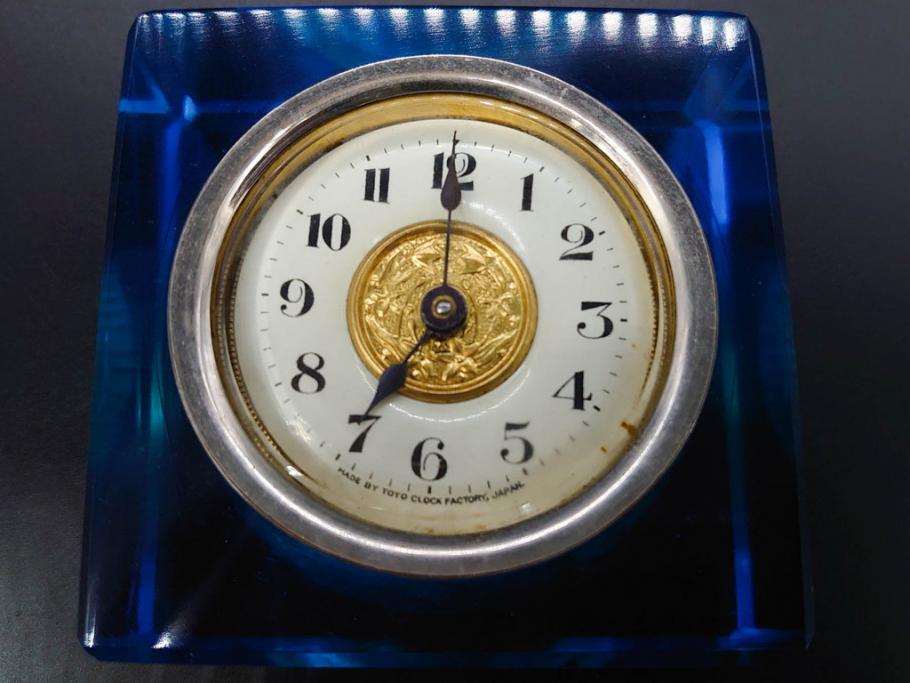 ジャンク品　戦前　東洋時計株式会社(TOYO CLOCK FACTORY)　ゼンマイ式　細やかな意匠が施されたエレガントな雰囲気溢れる置時計(置き時計、日本製、ガラス、硝子)(R-083033)