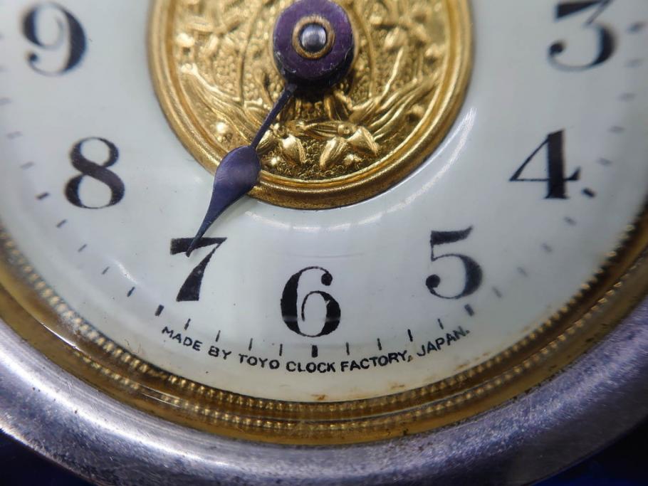 ジャンク品　戦前　東洋時計株式会社(TOYO CLOCK FACTORY)　ゼンマイ式　細やかな意匠が施されたエレガントな雰囲気溢れる置時計(置き時計、日本製、ガラス、硝子)(R-083033)