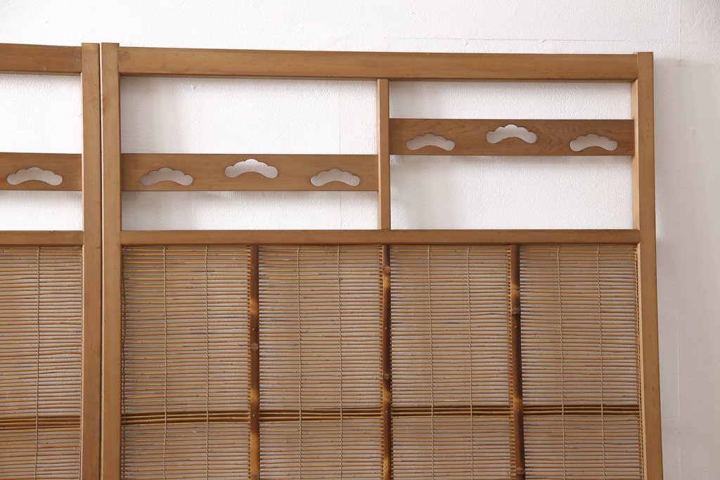 【セミオーダー家具実例】御簾戸4枚に高品質リペアを施しました。ご指定箇所に引手を取り付け、現状の雰囲気をそのままに、クリアワックスのみで仕上げました。(簾戸、簀戸、葭戸、夏障子、すど、葦戸)