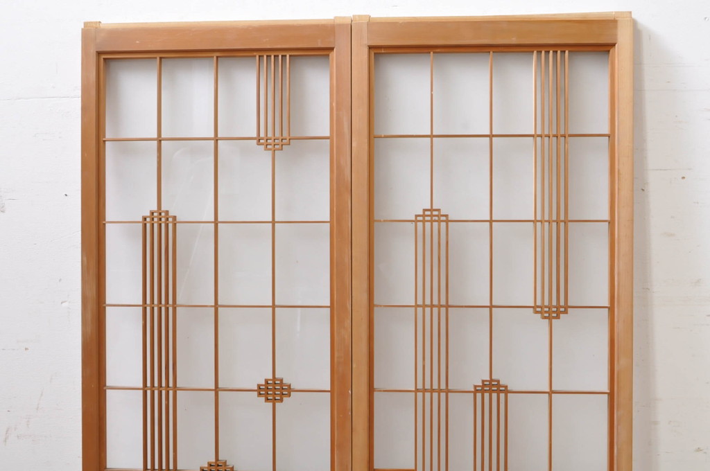 アンティーク建具　趣のある和の空間を演出する書院ガラス窓2枚セット(引き戸、ガラス戸、書院戸)(R-069251)