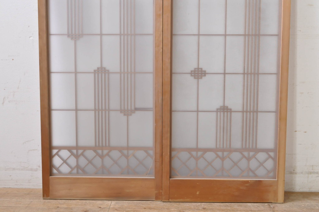 アンティーク建具　趣のある和の空間を演出する書院ガラス窓2枚セット(引き戸、ガラス戸、書院戸)(R-069251)