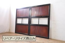 【加工実例】1960年頃のペイントガラス戸2枚に高品質リペアを施しました。ご指定通りの高さ、幅にリサイズし、平型戸車を取り付けました。(引き戸、建具)