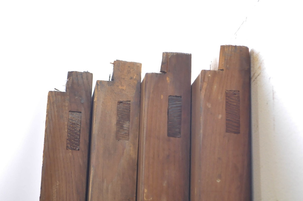 アンティーク建具　温かみのある木味が魅力的な幅狭ガラス戸4枚セット(引き戸)(R-069263)