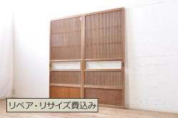 アンティーク建具　昭和初期　結霜ガラスとゆらゆらガラス入り!　ノスタルジックな雰囲気のガラス戸(窓)2枚セット(引き戸、ガラス戸、建具)(R-059870)