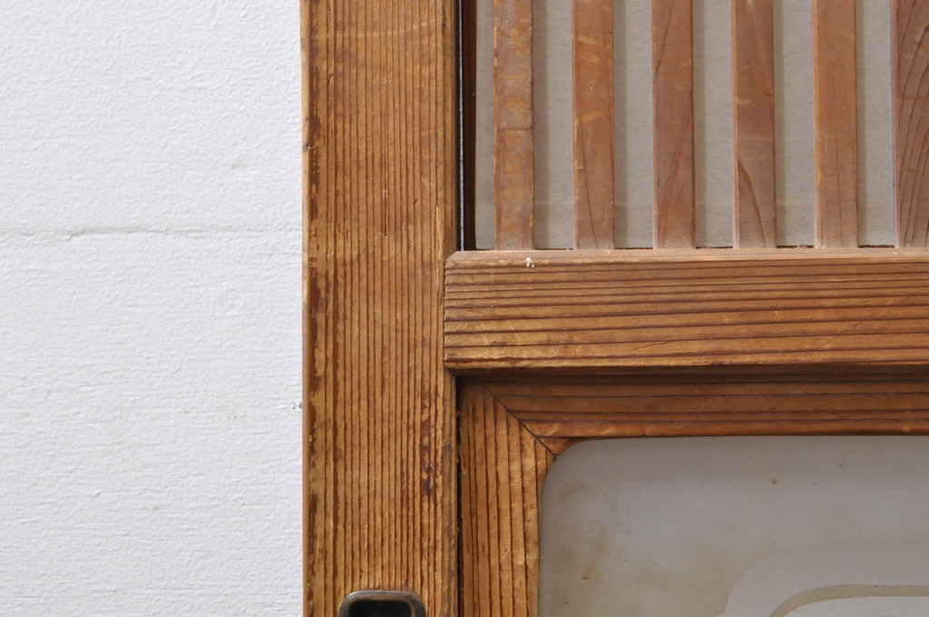 アンティーク建具　和の風情を感じられる裏障子付き格子戸2枚セット(引き戸、障子戸、ガラス帯戸)(R-069264)