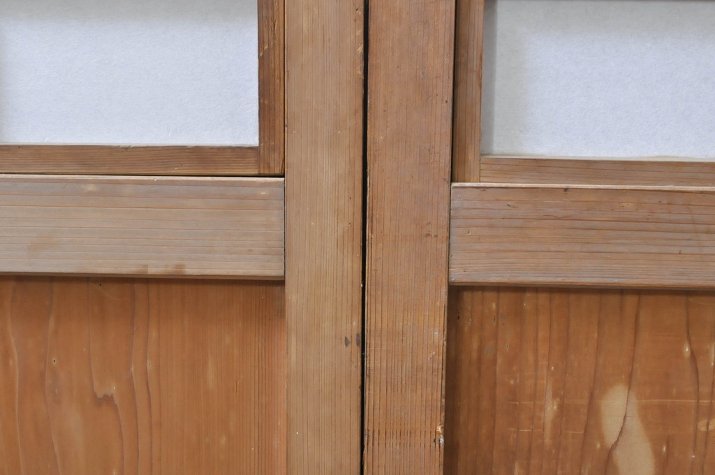 アンティーク建具　和の風情を感じられる裏障子付き格子戸2枚セット(引き戸、障子戸、ガラス帯戸)(R-069264)