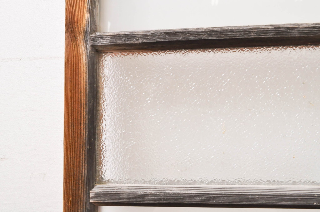 アンティーク建具　経年を感じさせる木味が魅力のガラス窓2枚セット(引き戸、ガラス戸)(R-069218)