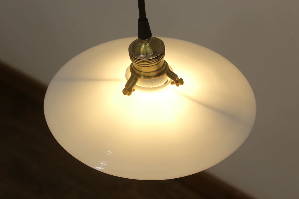 アンティーク照明　和製アンティーク　シンプルでありながらレトロな雰囲気を醸し出す平笠照明(電笠、天井照明、吊り下げ照明、ペンダントライト)(R-061413)