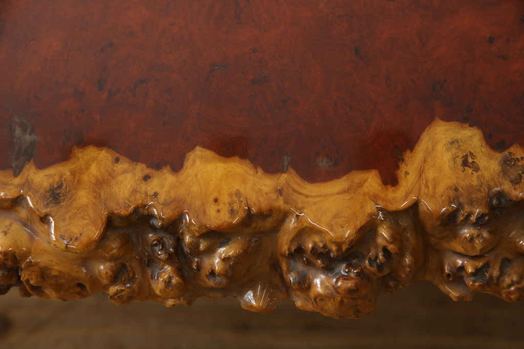 民芸家具　和製ビンテージ　花梨(カリン材)　貴重な鳥眼杢の木肌が魅力的な座卓(ローテーブル、ヴィンテージ)(R-059425)