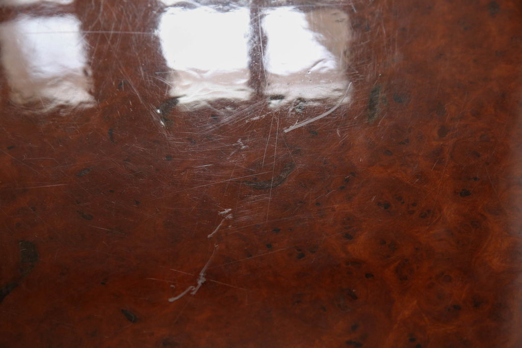 民芸家具　和製ビンテージ　花梨(カリン材)　貴重な鳥眼杢の木肌が魅力的な座卓(ローテーブル、ヴィンテージ)(R-059425)