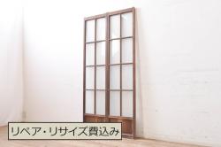 アンティーク建具　総欅(ケヤキ)材　堂々とした佇まいが存在感を放つガラス入り格子蔵戸1枚(玄関戸、格子戸、引き戸)(R-079630)