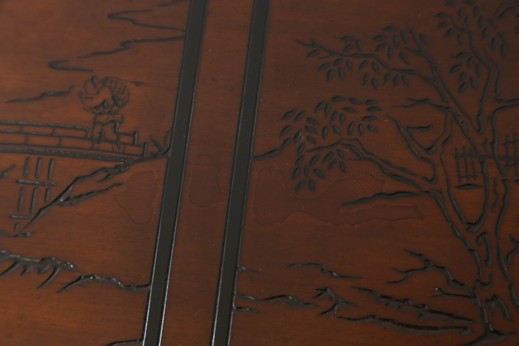 中古　希少モデル　DREXEL HERITAGE(ドレクセルヘリテイジ)　彫刻入り　異国情緒あふれるシノワズリ様式のコンソールテーブル(薄型デスク、机、ワークデスク、サイドテーブル、在宅用、在宅ワーク用)(R-080159)