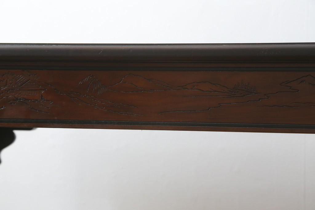 中古　希少モデル　DREXEL HERITAGE(ドレクセルヘリテイジ)　彫刻入り　異国情緒あふれるシノワズリ様式のコンソールテーブル(薄型デスク、机、ワークデスク、サイドテーブル、在宅用、在宅ワーク用)(R-080159)
