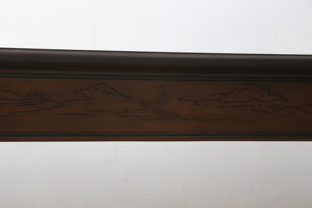 中古　希少モデル　DREXEL HERITAGE(ドレクセルヘリテイジ)　彫刻入り　異国情緒あふれるシノワズリ様式のコンソールテーブル(薄型デスク、机、ワークデスク、サイドテーブル、在宅用、在宅ワーク用)(R-080159)