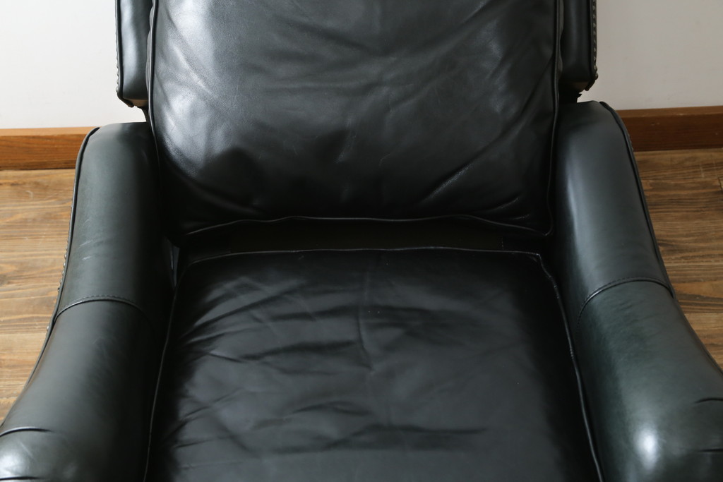 中古　DREXEL HERITAGE(ドレクセルヘリテイジ)　Upholstery(アップホルスタリー)コレクション　本革(レザー)　高級感溢れる佇まいが魅力のリクライニング付き1人掛けソファ(一人掛けソファ、1P、パーソナルチェア、ラウンジチェア、リクライニングソファ、アームソファ、フットレスト)(R-067021)