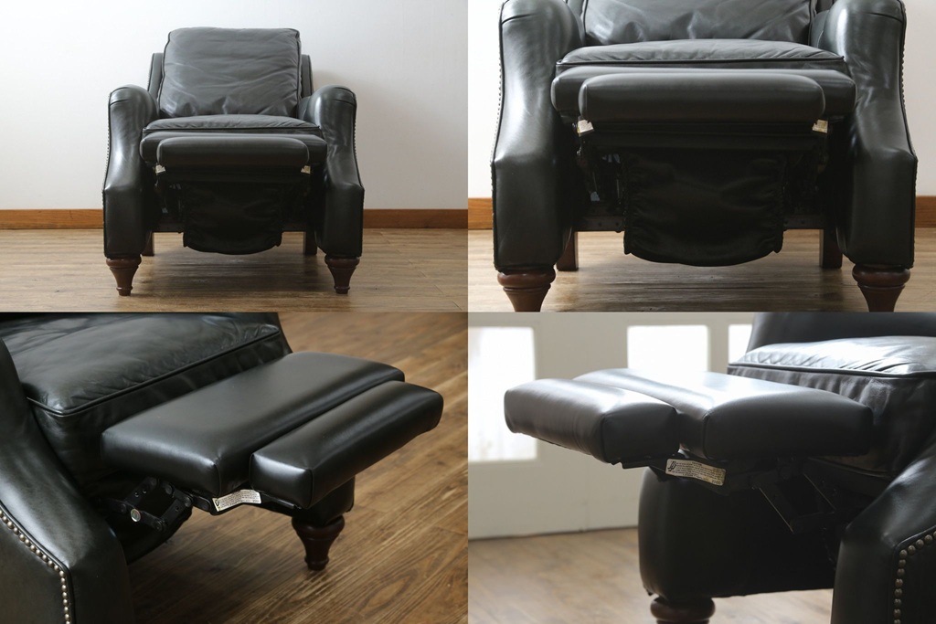中古　DREXEL HERITAGE(ドレクセルヘリテイジ)　Upholstery(アップホルスタリー)コレクション　本革(レザー)　高級感溢れる佇まいが魅力のリクライニング付き1人掛けソファ(一人掛けソファ、1P、パーソナルチェア、ラウンジチェア、リクライニングソファ、アームソファ、フットレスト)(R-067021)