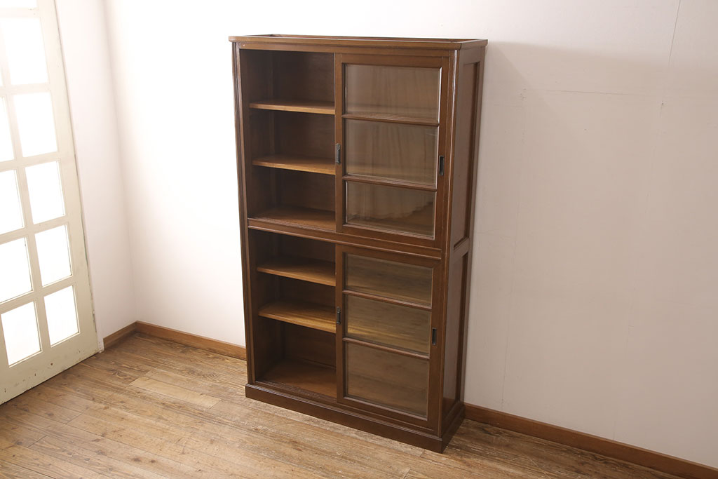 アンティーク家具　ナラ材　古い洋館で使われていた上品な雰囲気あふれる収納棚(食器棚、本箱、ブックケース、店舗什器、陳列棚)(R-051600)