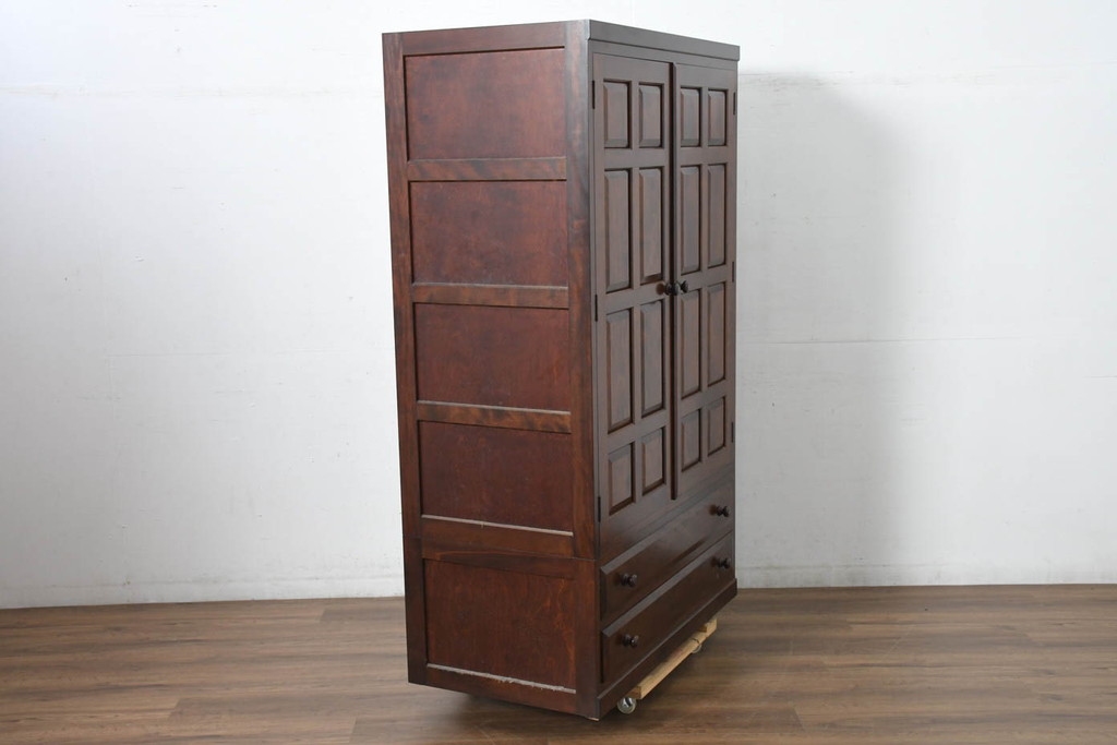 中古　美品　松本民芸家具　D型洋服タンス　引き出しが2杯付いたワードローブ(洋服タンス、衣装タンス)(定価約58万円)(R-082665)