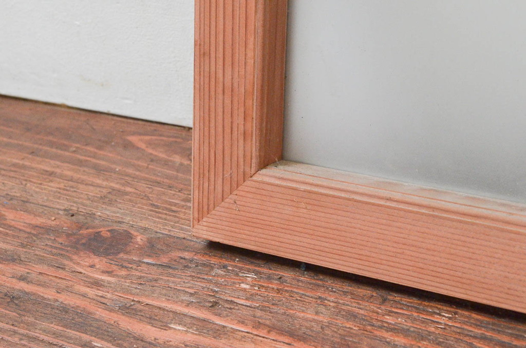 アンティーク建具　明るい木色が上品で優しい雰囲気を醸し出すガラス欄間1枚(明り取り、明かり取り)(R-074283)