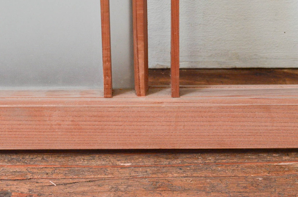 アンティーク建具　明るい木色が上品で優しい雰囲気を醸し出すガラス欄間1枚(明り取り、明かり取り)(R-074283)