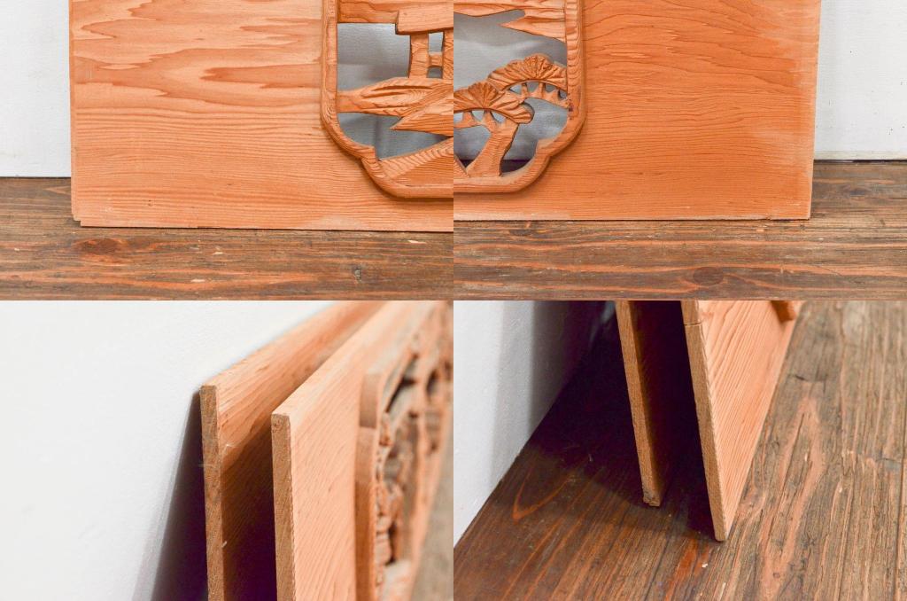 アンティーク建具　近江八景の彫刻が情緒あふれる彫刻欄間2枚セット(明り取り、明かり取り)(R-074278)