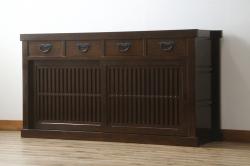 中古　高級　銘木　鉄刀木(タガヤサン)　総無垢(ムク)材　和モダンテイストのお部屋づくりに取り入れたい水屋箪笥サイドボード(収納棚、戸棚、食器棚、カップボード、サイドキャビネット)(R-079989)