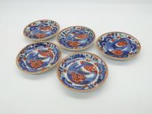 江戸期　上手物　成化年製　古伊万里　色絵　染付　約14cm　4.7寸　丹念に描かれた絵付から匠の技を感じるなます皿3枚セット(金彩、唐草、風景、牡丹、梅、魚、花、変形皿、小皿、和食器、和皿、深皿、輪花型、四寸七分)(R-079148)