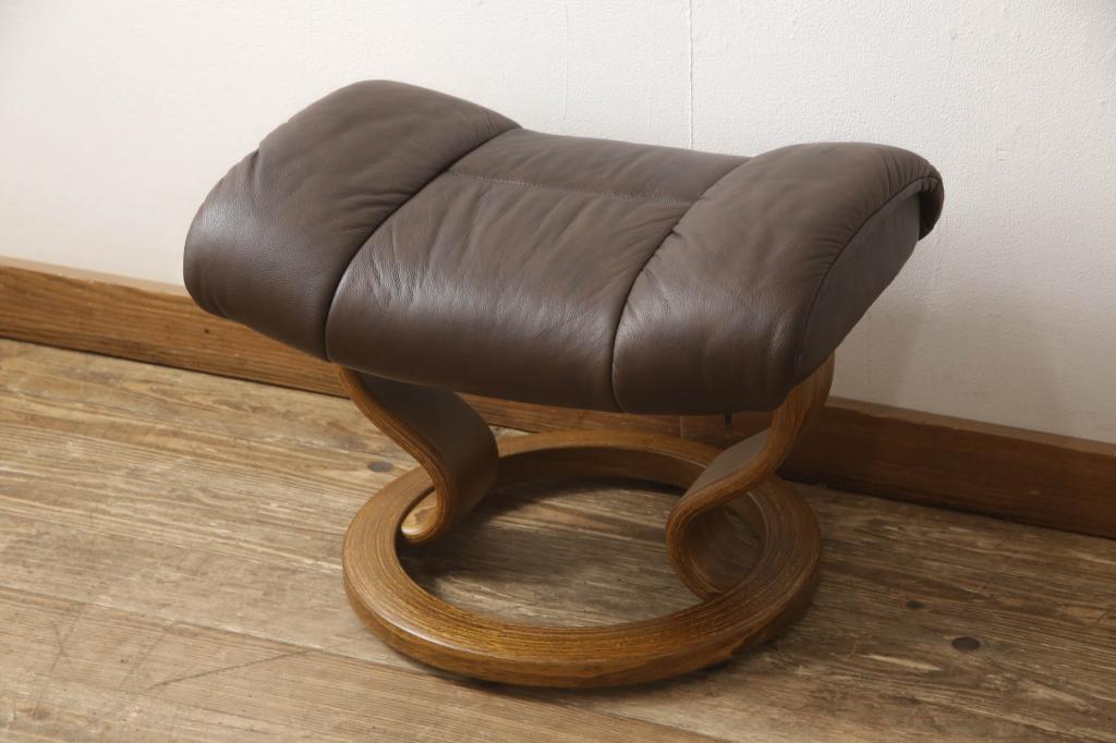 中古　美品　EKORNES(エコーネス)　本革　オットマン付き　ストレスレス レノ クラシック(M)(アームチェア、リクライニングチェア、椅子、一人掛けソファ、1Pソファ)(定価約37万9千円)(R-076090)