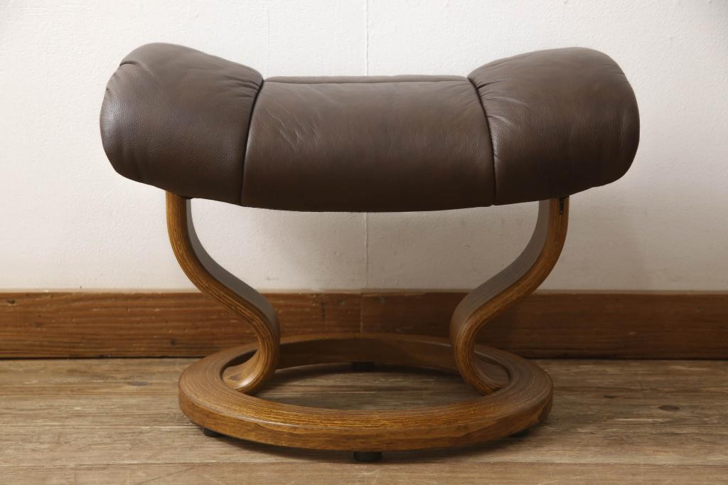 中古　美品　EKORNES(エコーネス)　本革　オットマン付き　ストレスレス レノ クラシック(M)(アームチェア、リクライニングチェア、椅子、一人掛けソファ、1Pソファ)(定価約37万9千円)(R-076090)