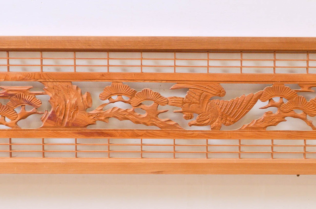 アンティーク建具　松・鷲　彫刻と組子細工の組み合わせが美しい欄間2枚セット(明り取り、明かり取り)(R-074282)