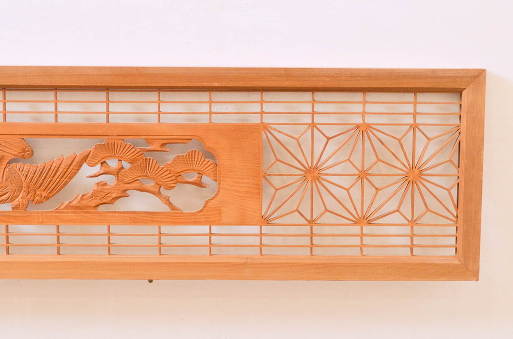 アンティーク建具　松・鷲　彫刻と組子細工の組み合わせが美しい欄間2枚セット(明り取り、明かり取り)(R-074282)