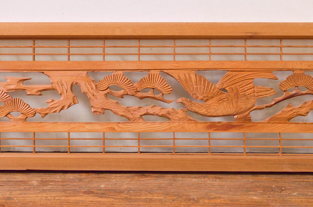 アンティーク建具　松・鷲　彫刻と組子細工の組み合わせが美しい欄間2枚セット(明り取り、明かり取り)(R-074282)