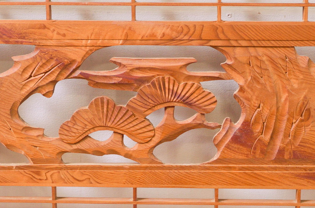 アンティーク建具　松・鷲　彫刻と組子細工の組み合わせが美しい欄間2枚セット(明り取り、明かり取り)(R-074282)