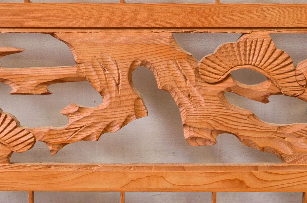 アンティーク建具　松・鷲　彫刻と組子細工の組み合わせが美しい欄間2枚セット(明り取り、明かり取り)(R-074282)