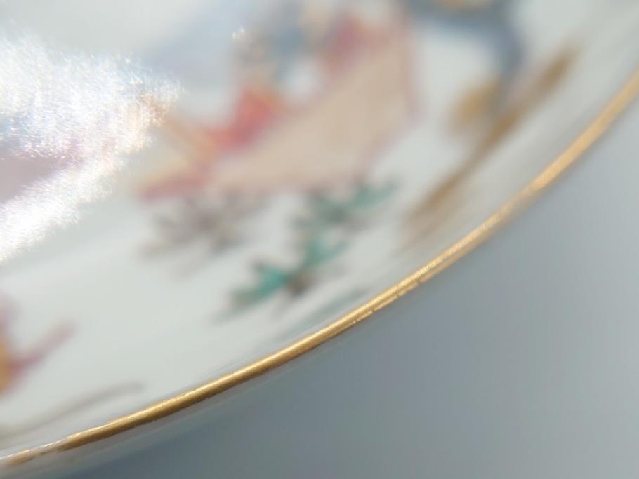 幕末期　伊万里　色絵　染付　金彩　4.5寸皿　約13.5cm　繊細で温かみのある絵付けが魅力の深皿5枚セット(四寸五分、中皿、和食器、和皿)(R-062108)