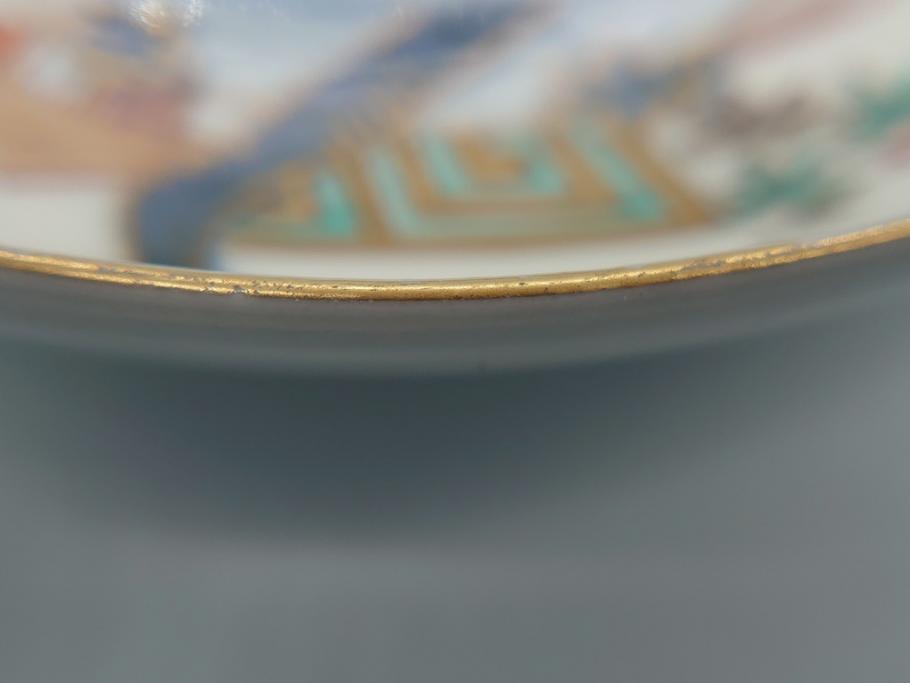 幕末期　伊万里　色絵　染付　金彩　4.5寸皿　約13.5cm　繊細で温かみのある絵付けが魅力の深皿5枚セット(四寸五分、中皿、和食器、和皿)(R-062112)