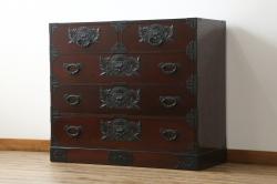 中古　美品!!　木目が美しく高級感溢れる漆塗りの仙台民芸箪笥 (衣装箪笥、和タンス、引き出し、収納たんす、整理箪笥)(定価約49万円)(R-072045)