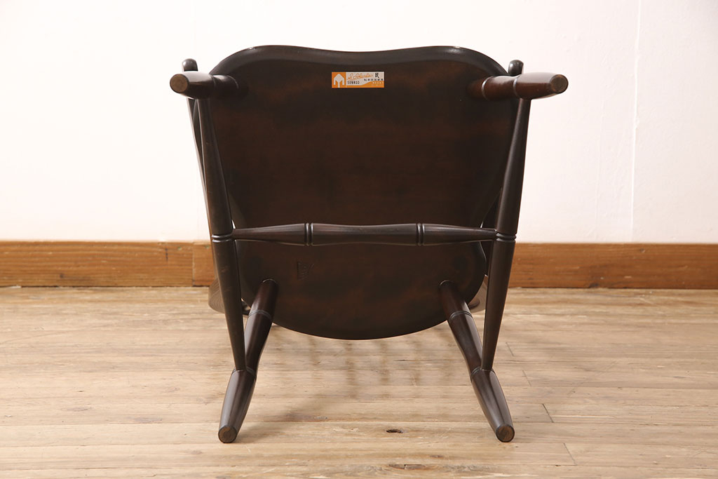 中古　美品　松本民芸家具　美しいシルエットが目を引く、#85リーチ型アームチェア(ダイニングチェア、板座チェア、椅子)(R-052355)