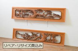 アンティーク建具　杉材　時代の流れを感じられる板戸窓2枚セット(引き戸)(R-067836)