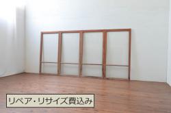アンティーク建具　ペイント　色ガラス　やさしい雰囲気が漂うガラス戸2枚セット(引き戸、建具)(R-041265)