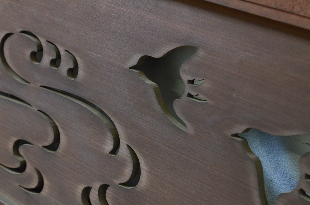 アンティーク建具　かわいらしい千鳥が目を惹く透かし彫り欄間2枚セット(明り取り、明かり取り)(R-069313)