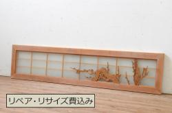 ヴィンテージ建具　ペイント　繊細な花の模様が印象的なガラス戸2枚セット(引き戸、建具、ビンテージ)(R-038451)