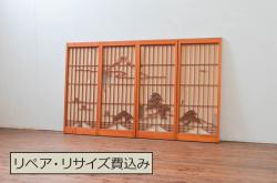 アンティーク建具　鉄板付き　堅牢な雰囲気が存在感を放つ、ヒノキ材を使用した鉄扉(蔵戸、玄関戸、引き戸)(R-048596)