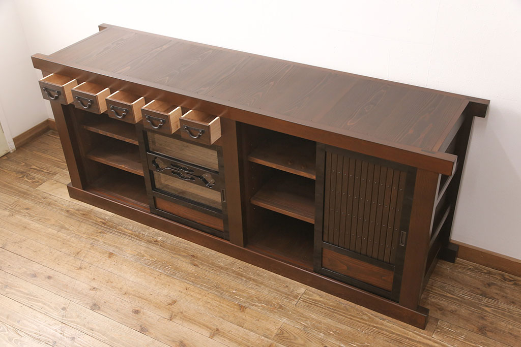 【オーダー注文・受注生産商品】ラフジュ工房オリジナル　特大サイズ!上質な和の空間を演出する7尺水屋箪笥(サイドボード、サイドキャビネット、収納棚、戸棚、カウンター。食器棚)
