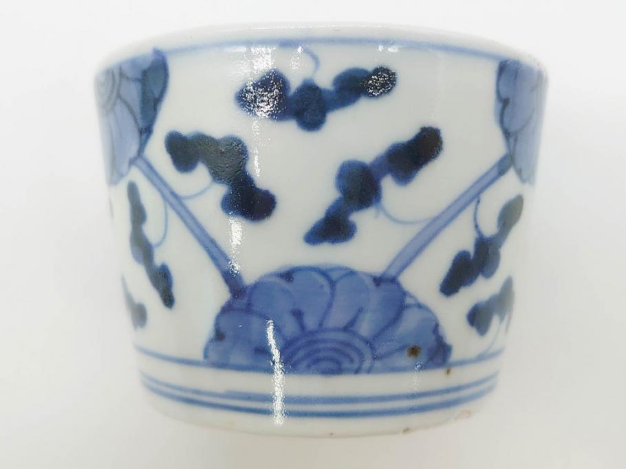 江戸期　古伊万里　染付　花唐草文　爽やかな藍色が素敵なそば猪口5客セット(蕎麦猪口、湯呑み、湯のみ、和食器)(R-083042)
