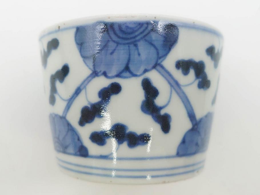 江戸期　古伊万里　染付　花唐草文　爽やかな藍色が素敵なそば猪口5客セット(蕎麦猪口、湯呑み、湯のみ、和食器)(R-083042)