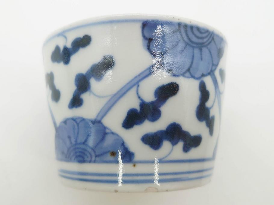 江戸期　古伊万里　染付　花唐草文　爽やかな藍色が素敵なそば猪口5客セット(蕎麦猪口、湯呑み、湯のみ、和食器)(R-083042)