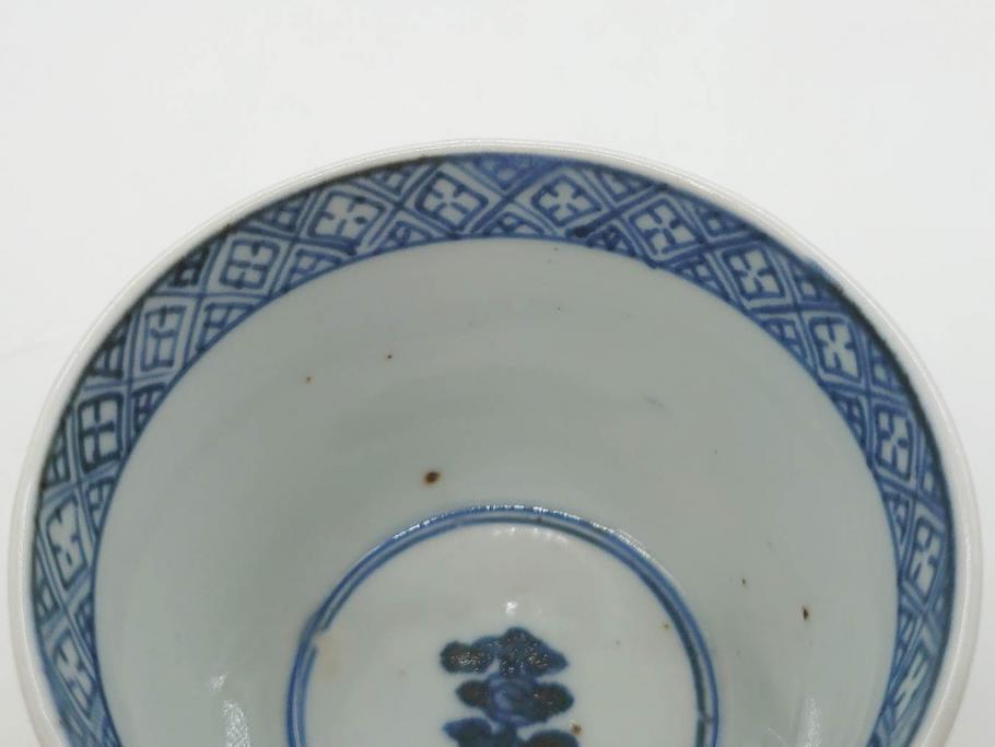 江戸期　古伊万里　染付　花唐草文　爽やかな藍色が素敵なそば猪口5客セット(蕎麦猪口、湯呑み、湯のみ、和食器)(R-083042)