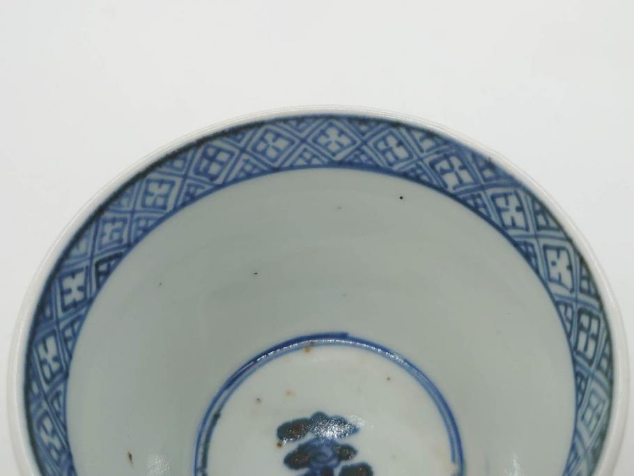 江戸期　古伊万里　染付　花唐草文　爽やかな藍色が素敵なそば猪口5客セット(蕎麦猪口、湯呑み、湯のみ、和食器)(R-083042)